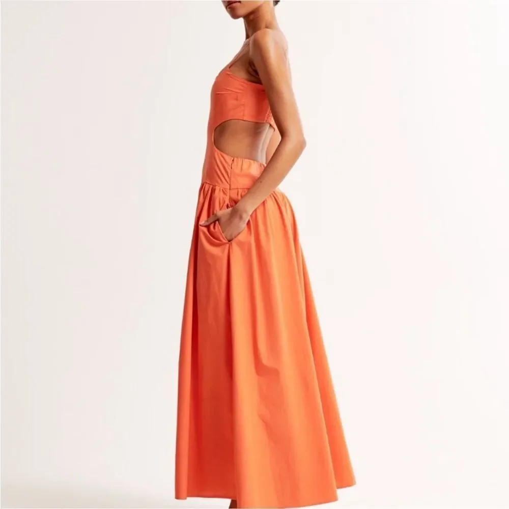 New with tag Abercrombie & Fitch orange drop waist cutout maxi dress size XLT.